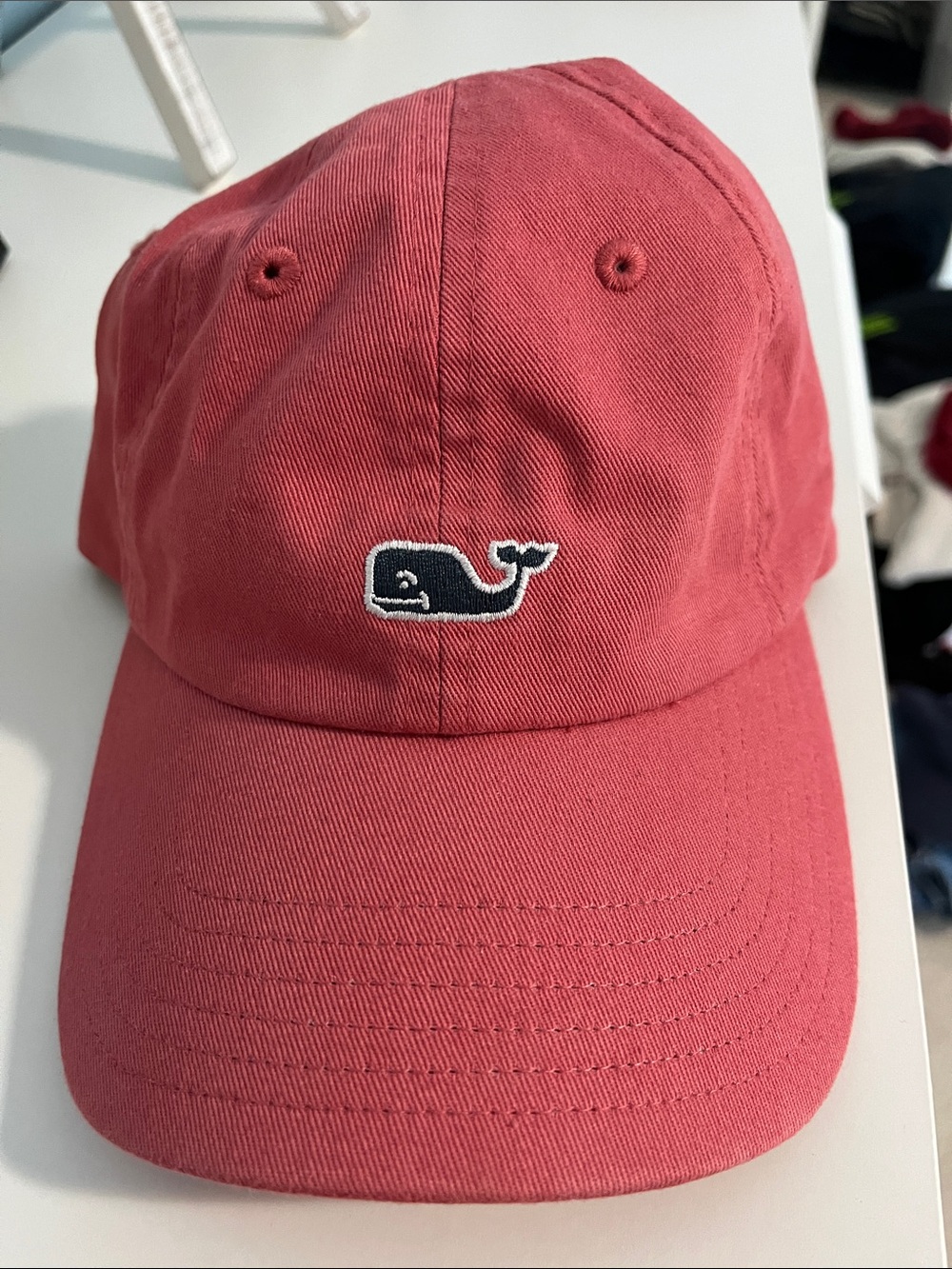 Vineyard Vines Kids Coral Hat with Navy Whale Patch
